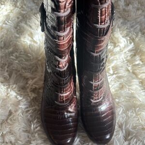 Elegant Brown Crocodile-Patterned Leather Women's Boots From Talbot’s
